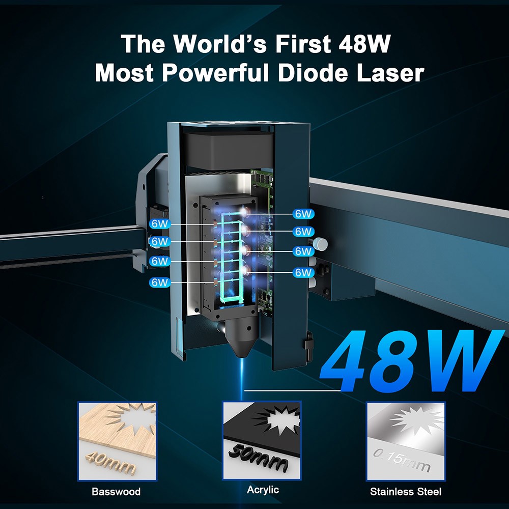LONGER Laser B1 40W laserová gravírovacia fréza, 8-jadrová laserová hlava, výkon 44-48 W, gravírovacia plocha 450x440 mm