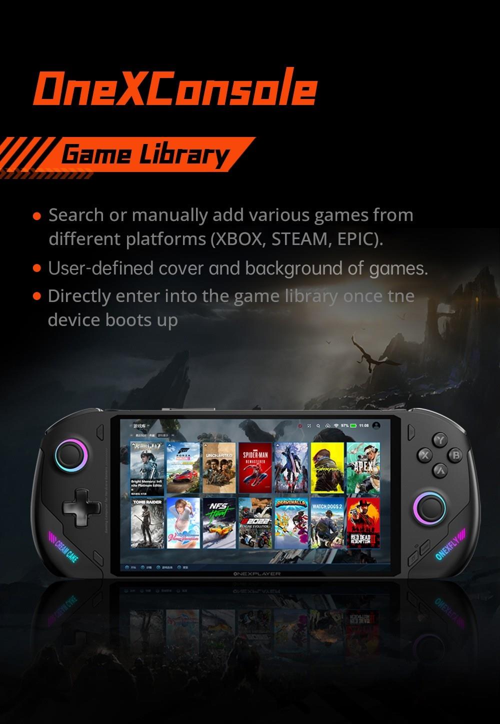 One Netbook ONEXFLY Handheld Game Console AMD Ryzen 7 7840U 32GB DDR5X RAM 2TB SSD 7-inch Windows 11 WiFi 6E Bluetooth 5.2 - Black, US