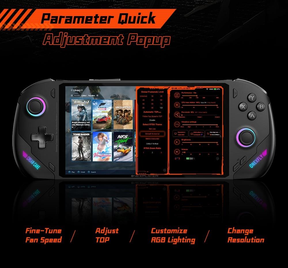 One Netbook ONEXFLY Handheld Game Console AMD Ryzen 7 7840U 32GB DDR5X RAM 2TB SSD 7-inch Windows 11 WiFi 6E Bluetooth 5.2 - Black, US