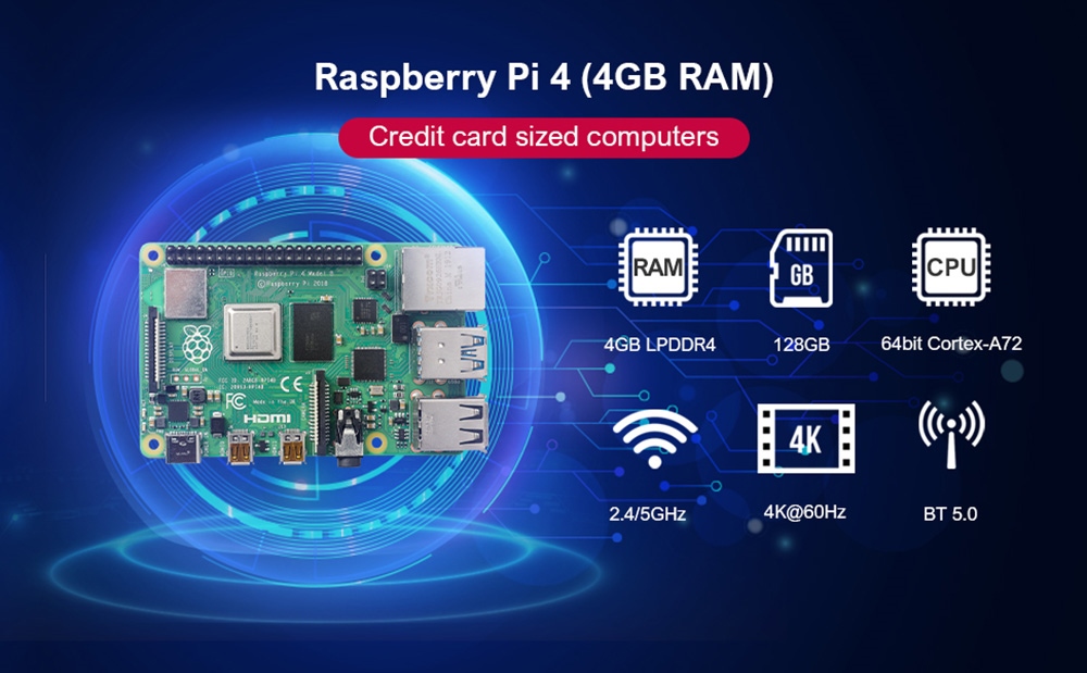 Raspberry Pi 4 Model B 4GB RAM Starter Kit with 128GB Micro SD Card ...