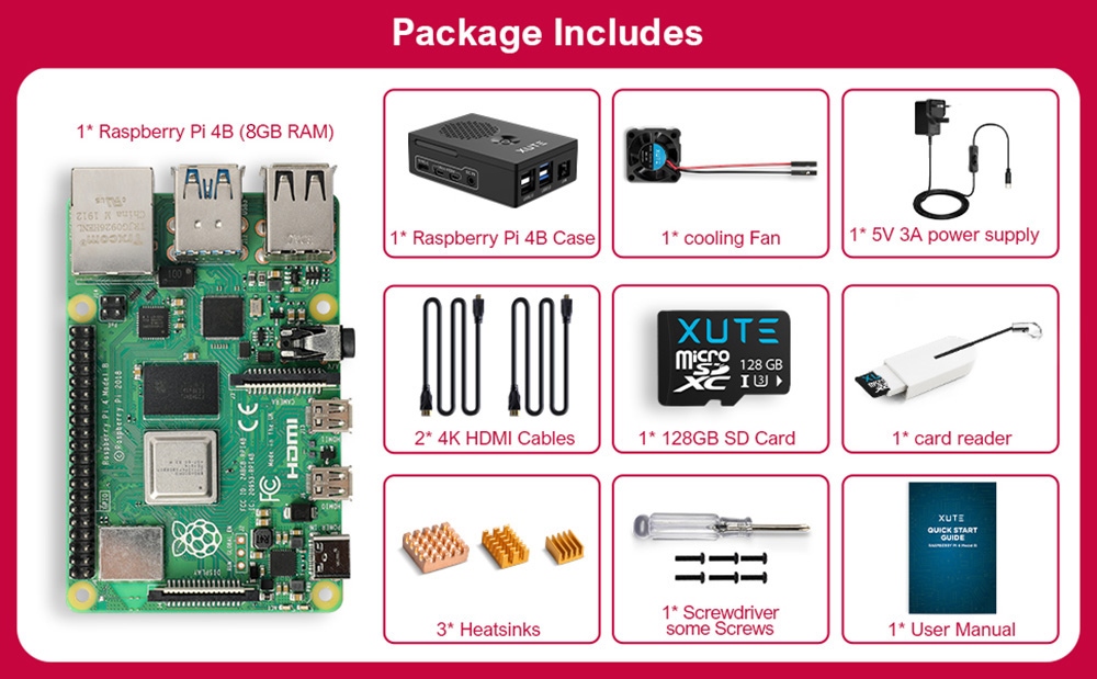 Raspberry Pi 4 Model B 8GB RAM Starter Kit With 128GB Micro SD Card ...