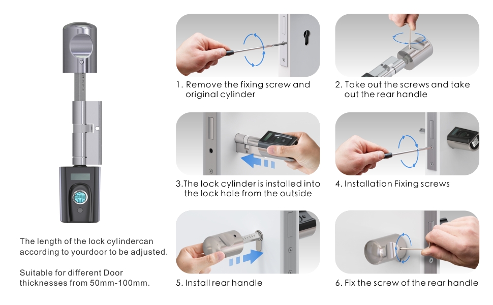 WE.LOCK TouchEBL41 Fingerprint Smart Door Lock, karta RFID, kapacita 100 odtlačkov prstov, ovládanie aplikáciou, vodotesnosť IP65 - EÚ