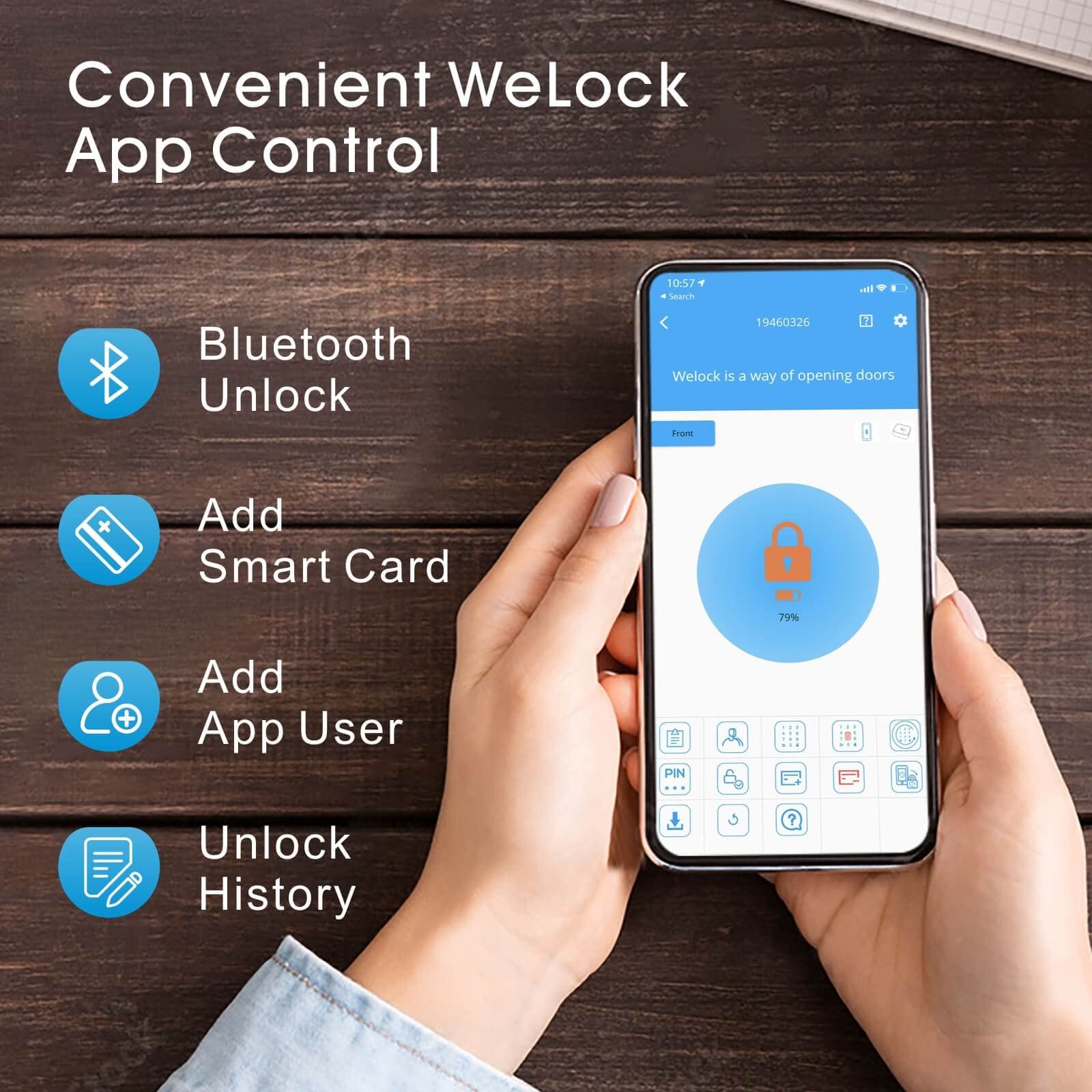 WE.LOCK TouchEBL41 Fingerprint Smart Door Lock, karta RFID, kapacita 100 odtlačkov prstov, ovládanie aplikáciou, vodotesnosť IP65 - EÚ