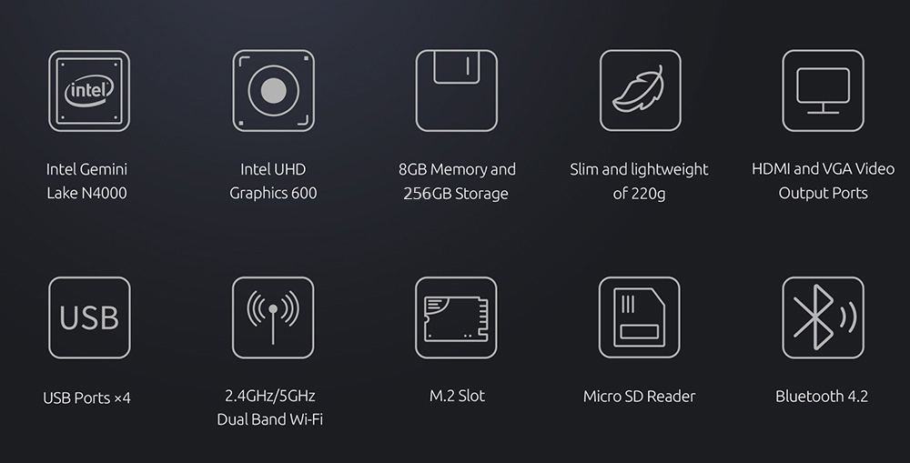 Bmax B1 Pro Mini PC, Intel Gemini Lake N4000 8GB DDR4 256GB SSD Up to 2.6 GHz 2.4G/5G Dual Band WiFi BT4.2 - EU