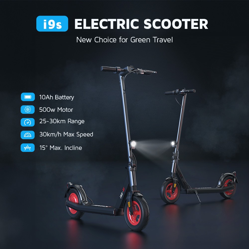 iScooter i9S Electric Scooter 10 inch Pneumatic Tire 500W Motor 30km/h Max Speed 10Ah Battery 30km Range