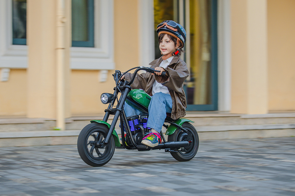 HYPER GOGO Challenger 12 Plus Elektrická motorka pre deti 12'' Pneumatiky s Bluetooth reproduktorom Simulovaná hmla - modrá