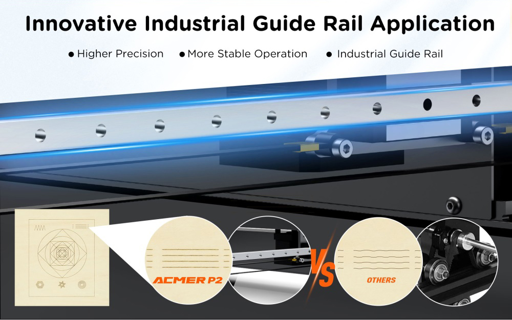 ACMER P2 20W Laser Engraver Cutter, Fixed Focus, Engraving at 30000mm/min, Ultra-silent Auto Air Assist, 0.01mm Engraving Accuracy, iOS Android App Control, Pre-Assembled, 420*400mm