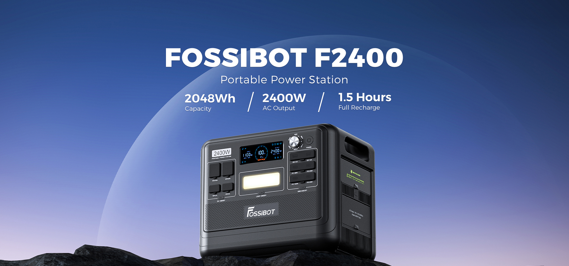 Centrale &eacute;lectrique portable FOSSiBOT F2400 + panneau solaire pliable FOSSiBOT SP200 18 V 200 W, batterie LiFePO4 2048 Wh/640 000 mAh, g&eacute;n&eacute;rateur solaire 2 400 W (4 600 W en cr&ecirc;te), 3 prises AC RV Car USB Type-C QC3.0 PD DC5521 &agrave; onde sinuso&iuml;dale pure, charge rapide en 1,5 heure
