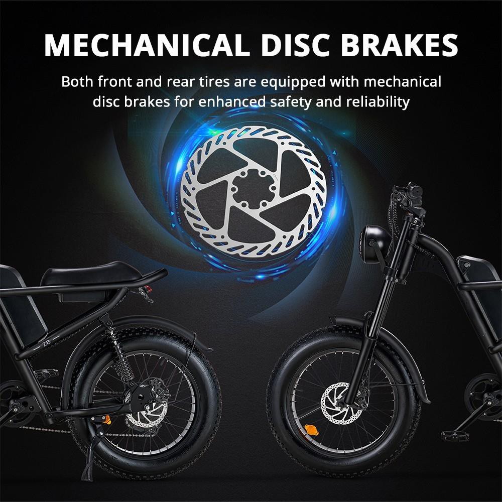 Z8 Electric Bike 20*4.0 inch CHAOYANG Fat Tire 48V 500W Motor 28MPH Max Speed 15Ah Battery 75 miles Max Range Dual Mechanical Disc Brake Shimano 7-Speed