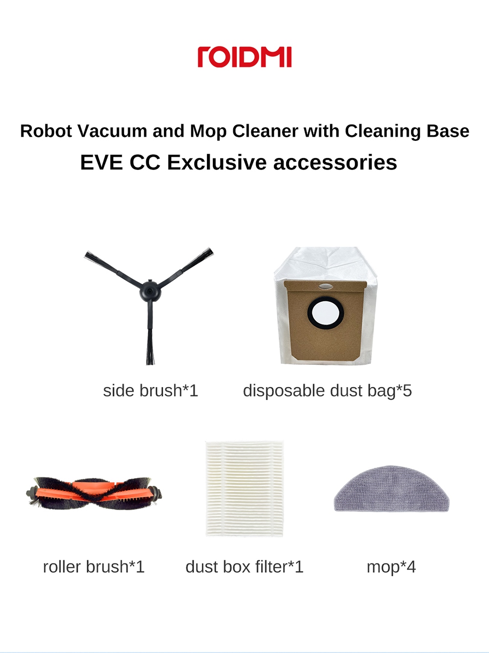 4Pcs Mops for ROIDMI EVE CC Robot Vacuum Cleaner