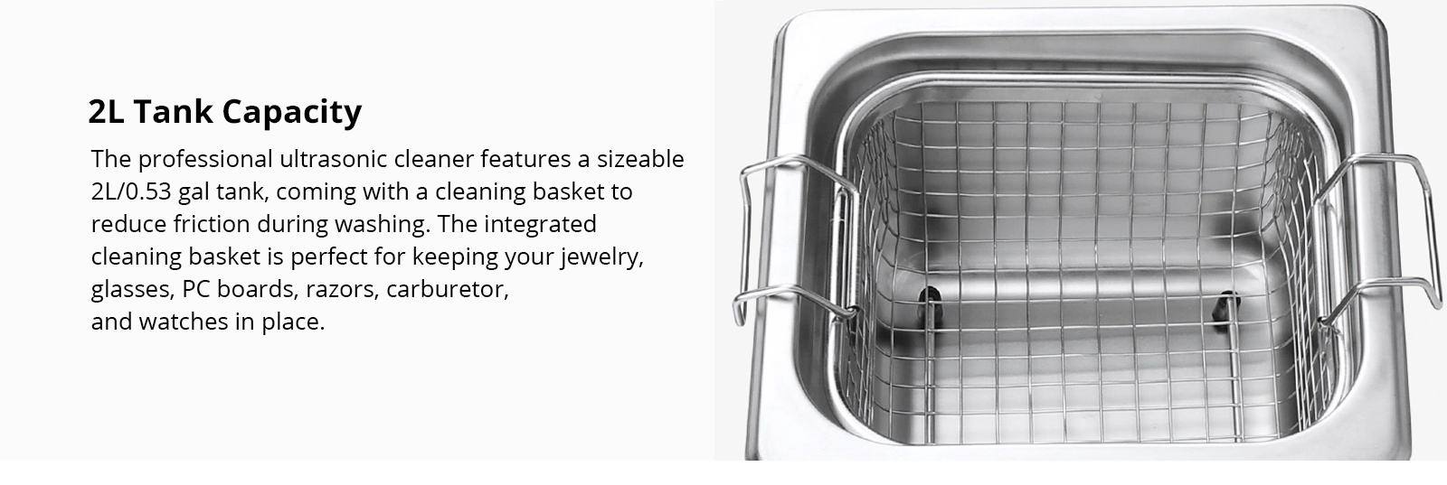 Geekbes 2L Ultrasonic Cleaner with Mechanical Knob, 60W Ultrasonic Power, 100W Heating Power, Adjustable Time/Temperature, Automatic Thermostat Function