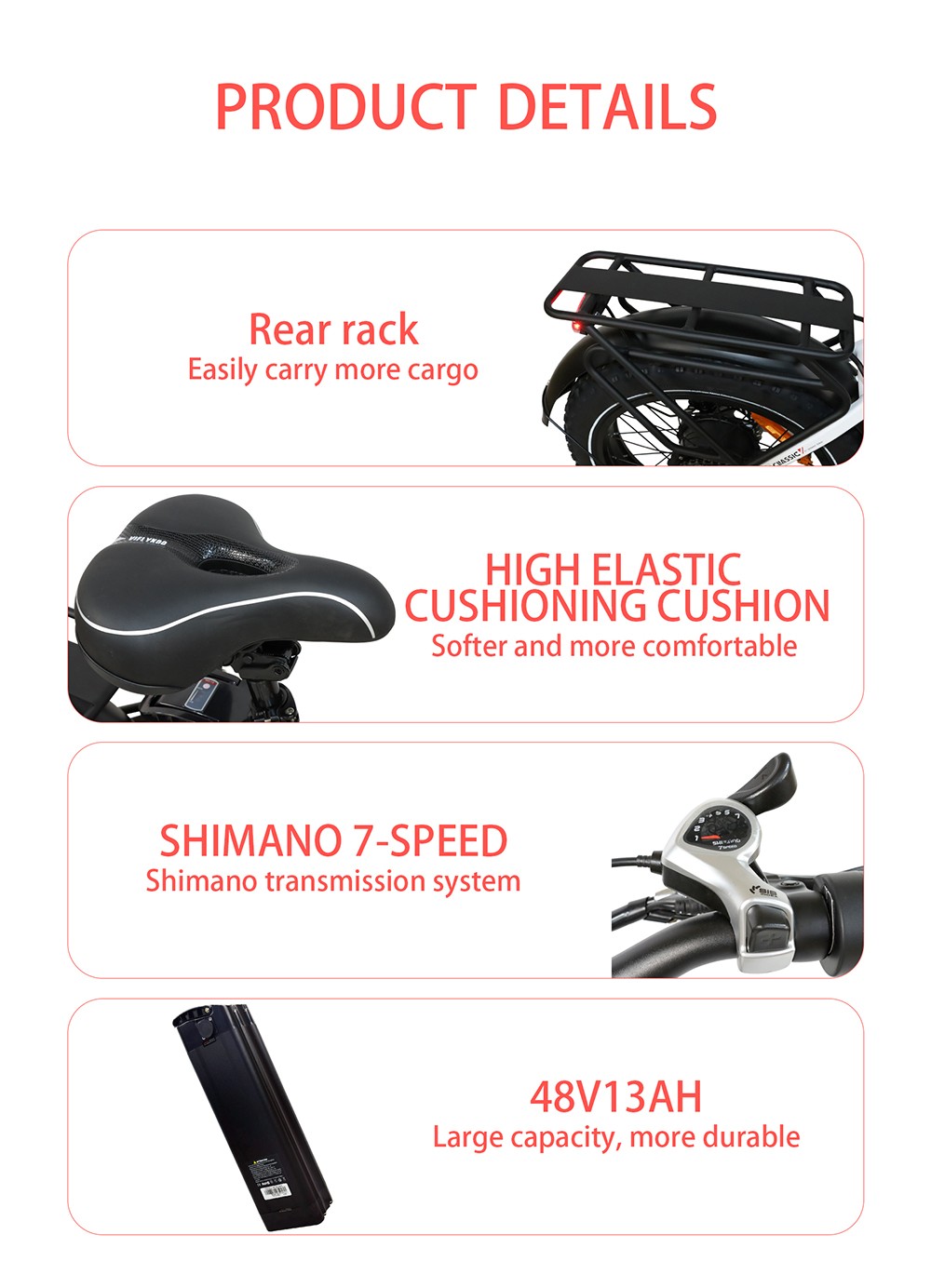 BAOLUJIE DZ2030 Electric Bike, 20*4.0inch Tire 500W Motor 48V 13Ah Removable Battery 40km/h Max Speed 35-45km Range SHIMANO 7-speed - Black