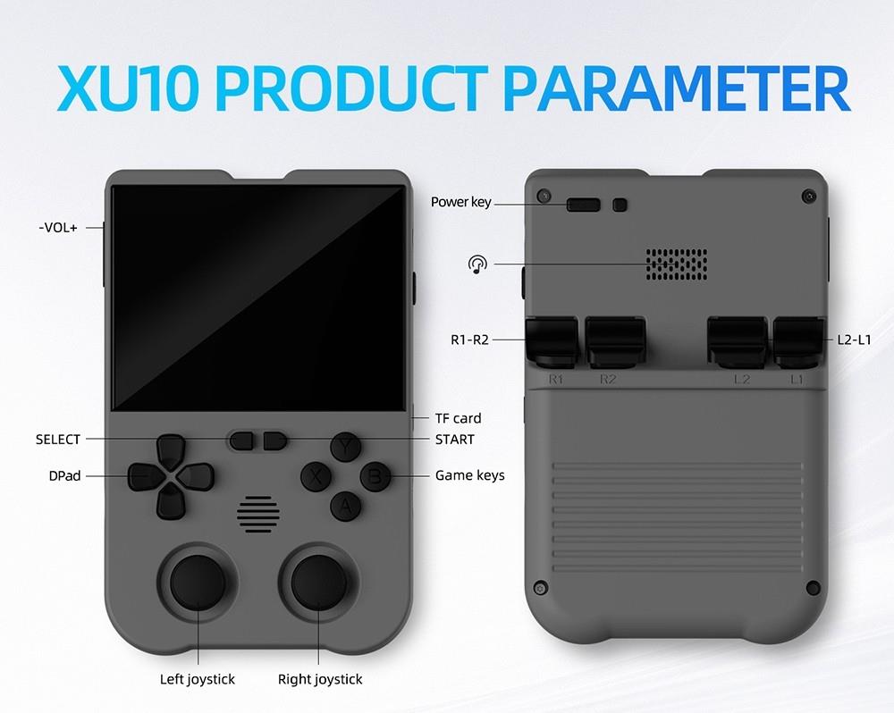 AMPOWN XU10 Handheld Game Console, 3.5-inch, 256GB TF Card, Linux, 10000+ Games - Grey