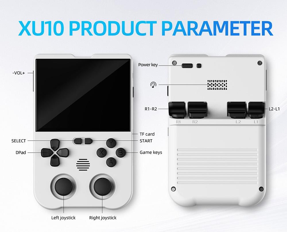 AMPOWN XU10 Handheld Game Console, 3.5-inch, 64GB TF Card, Linux, 10000+ Games - White