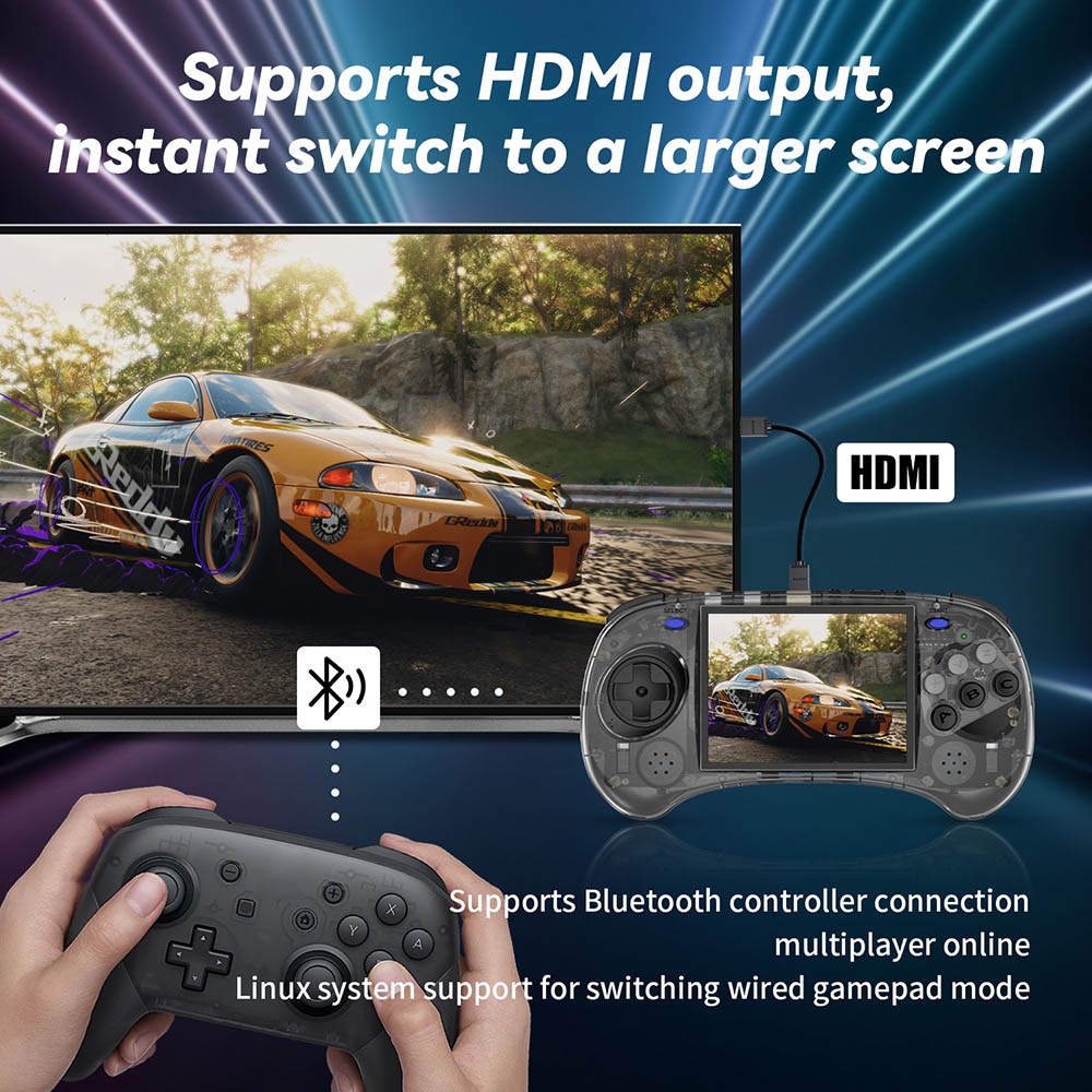 ANBERNIC RG ARC-S Game Console, 128GB TF Card, 16GB Linux, 1GB LPDDR4, HDMI Output - Transparent Black