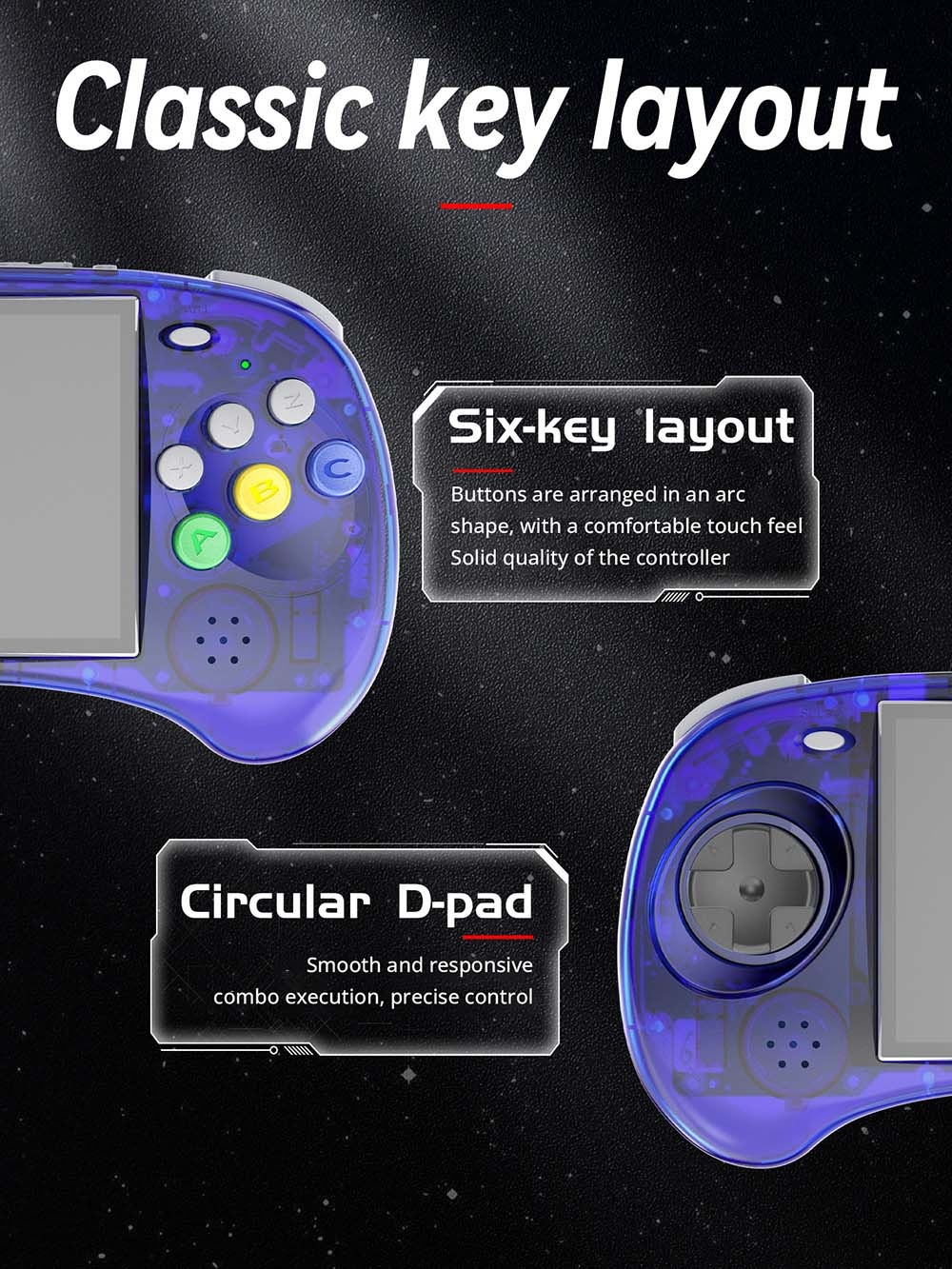 ANBERNIC RG ARC-S Game Console, 128GB TF Card, 16GB Linux, 1GB LPDDR4, HDMI Output - Transparent Blue