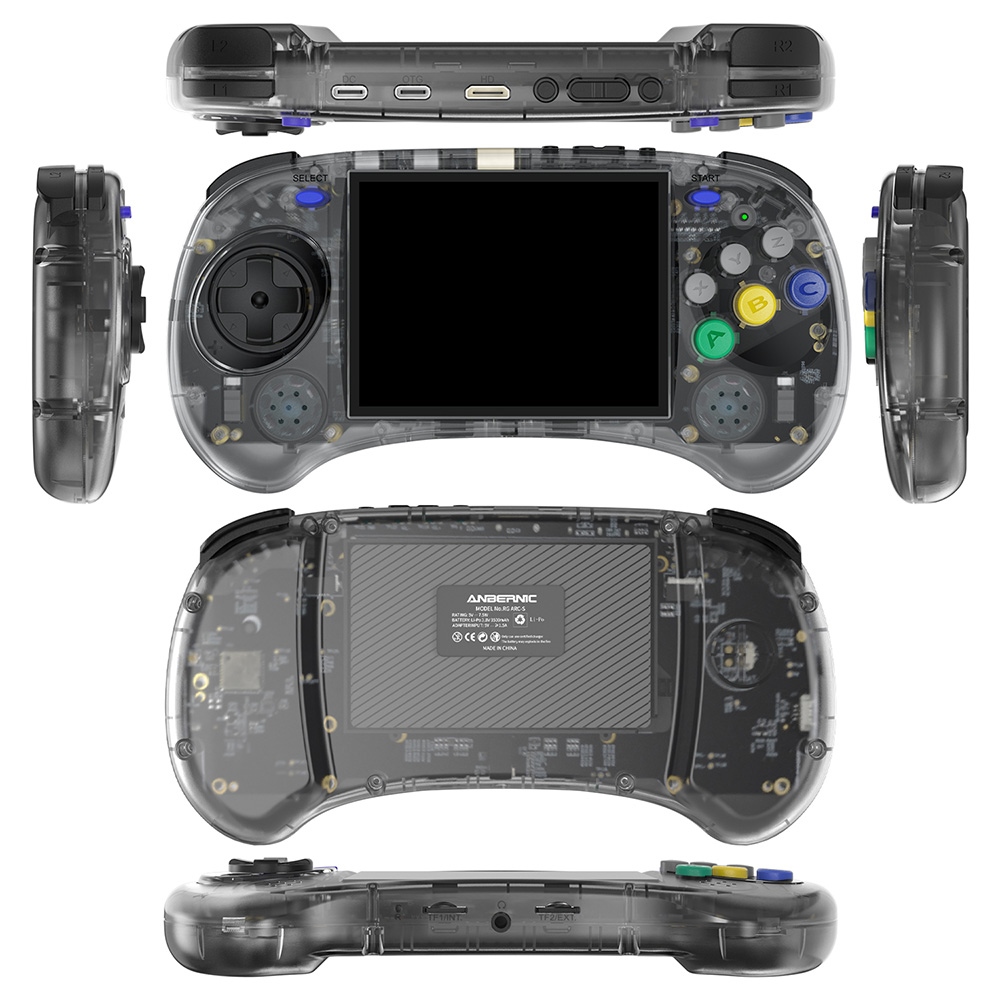 ANBERNIC RG ARC-S Game Console, 256GB TF Card, 16GB Linux, 1GB LPDDR4, HDMI Output - Transparent Black