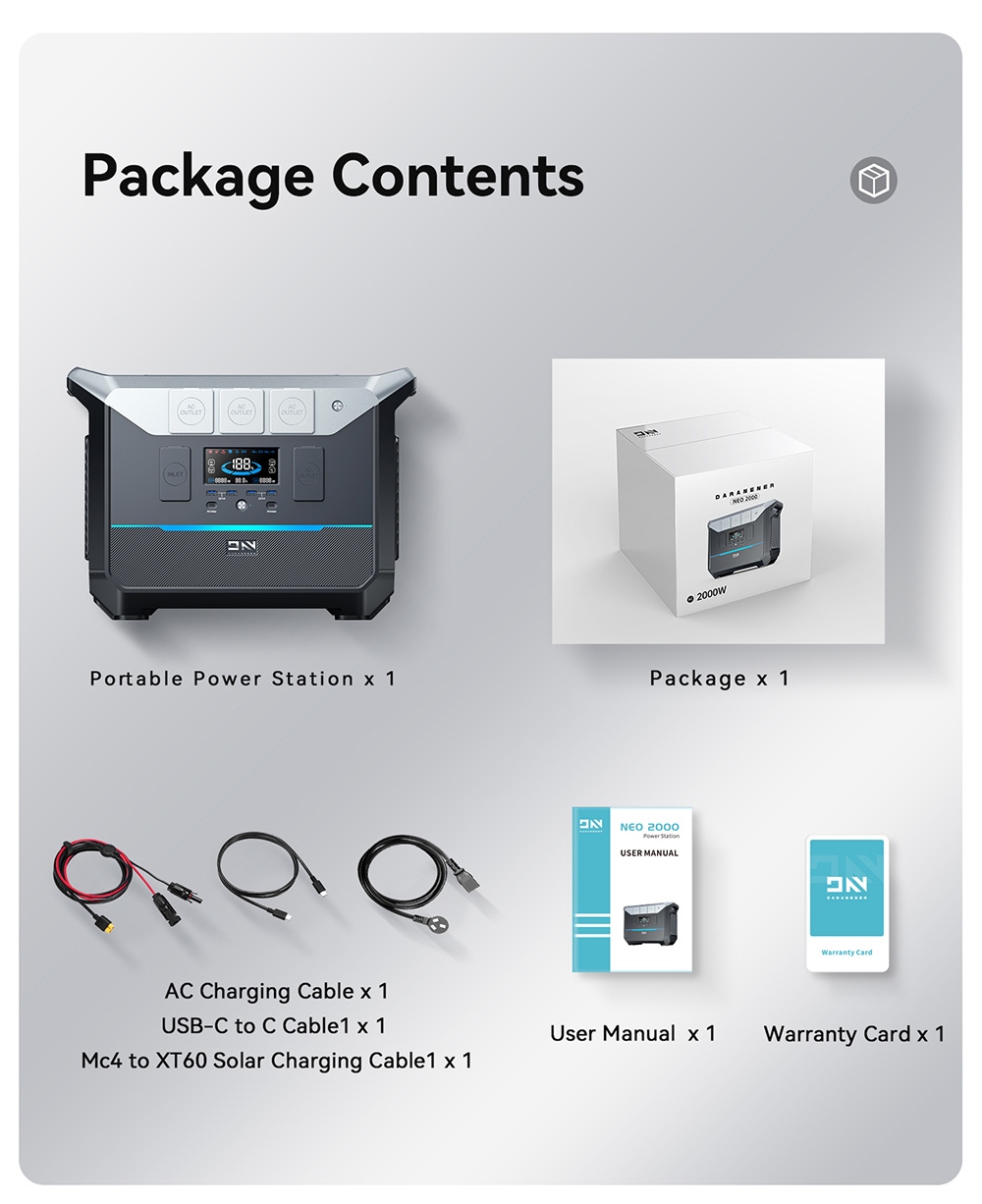 DaranEner NEO2000 Portable Power Station, 2073.6Wh LiFePO4 Battery Solar Generator, 2000W AC Output, 1.8 Hours Full Charge, 14 Ports, Wireless Charging, for Outdoors Camping, Travel, RV, Home Emergency