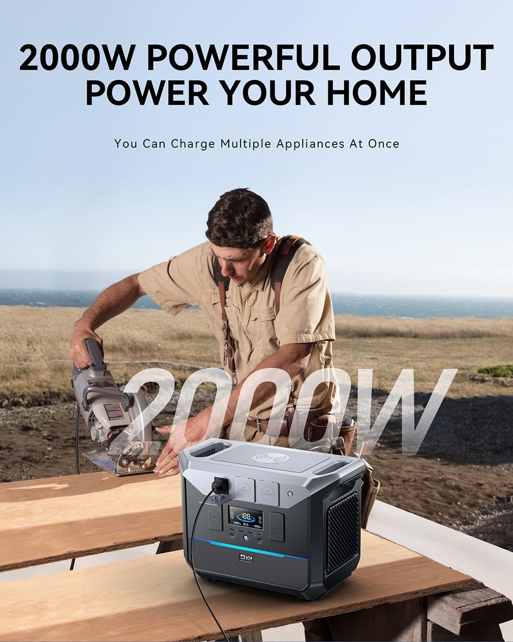 DaranEner NEO2000 Portable Power Station, 2073.6Wh LiFePO4 Battery Solar Generator, 2000W AC Output, 1.8 Hours Full Charge, 14 Ports, Wireless Charging, for Outdoors Camping, Travel, RV, Home Emergency
