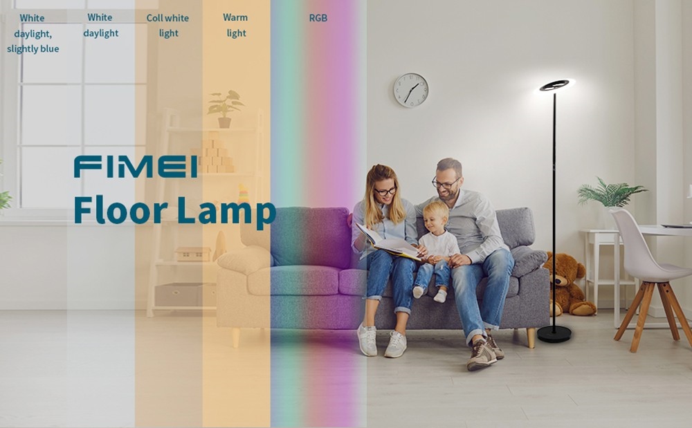 FIMEI MF18809 RGB LED podlahová lampa, 18 RGB režimov, 4 teploty farieb, diaľkové ovládanie, do obývačky, spálne, kancelárie - čierna