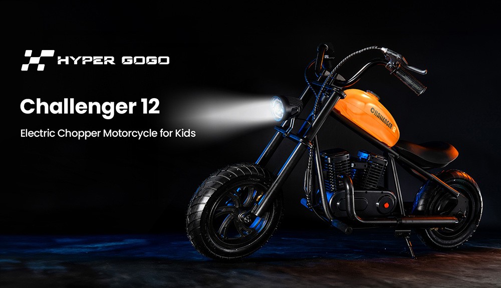 HYPER GOGO Challenger 12 Electric Chopper Motorcycle for Kids 24V 5.2Ah 160W s pneumatikami 12'x3', maximálny dojazd 12 km - čierna