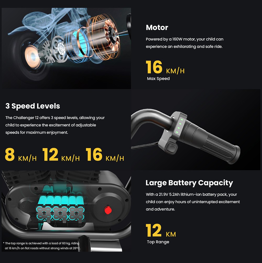 HYPER GOGO Challenger 12 Electric Chopper Motorcycle for Kids 24V 5.2Ah 160W s pneumatikami 12'x3', maximálny dojazd 12 km - oranžová