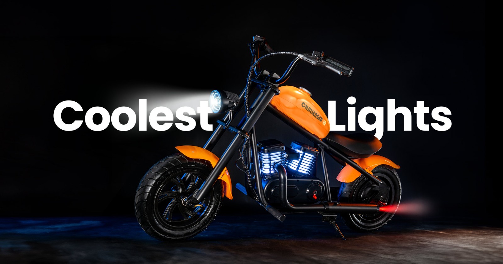 HYPER GOGO Challenger 12 Plus Elektrická motorka pre deti 12'' Pneumatiky s Bluetooth reproduktorom Simulovaná hmla - čierna