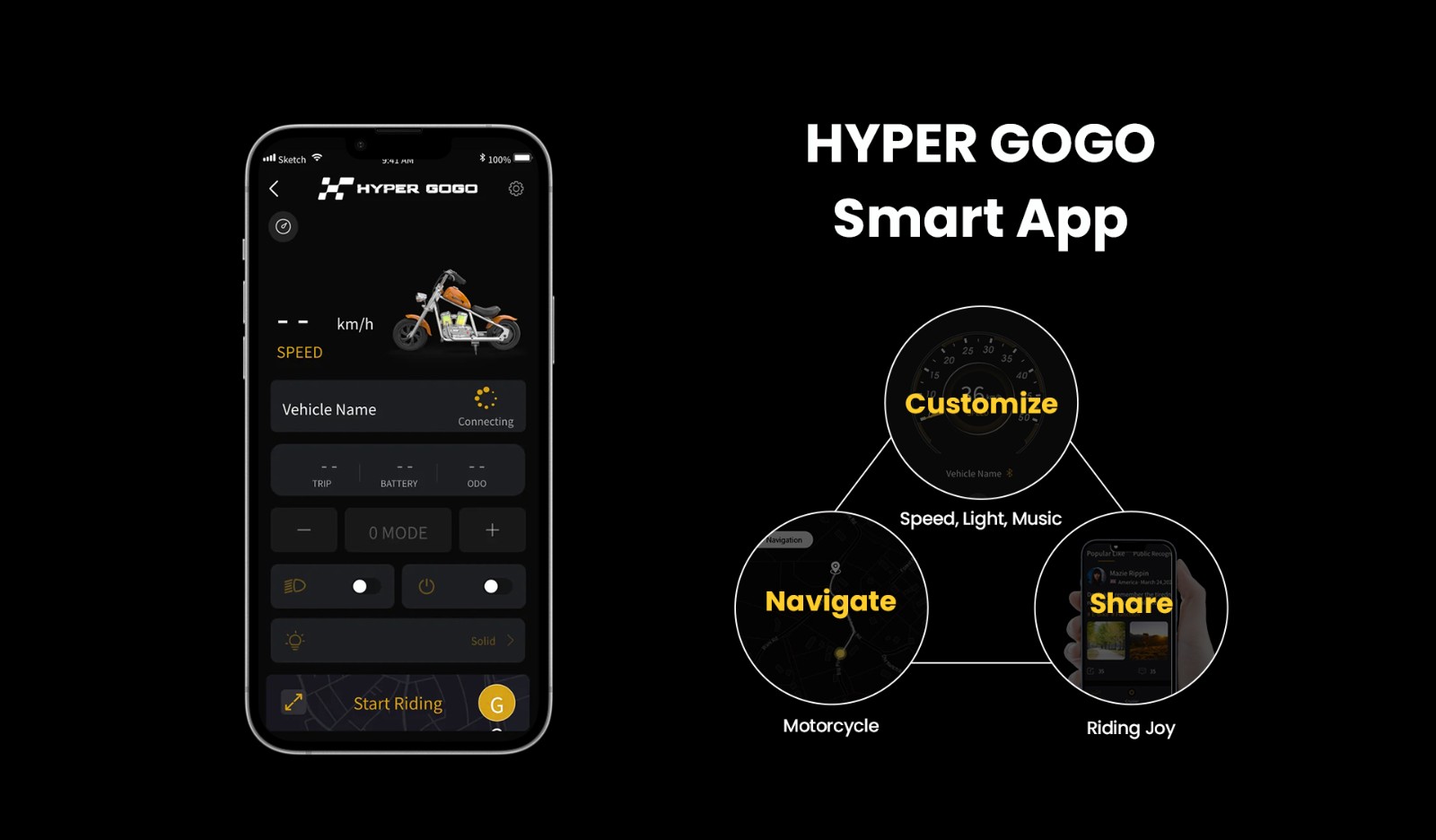 HYPER GOGO Challenger 12 Plus s aplikáciou Elektrická motorka pre deti 12'' pneumatiky Bluetooth reproduktor hmla - modrá