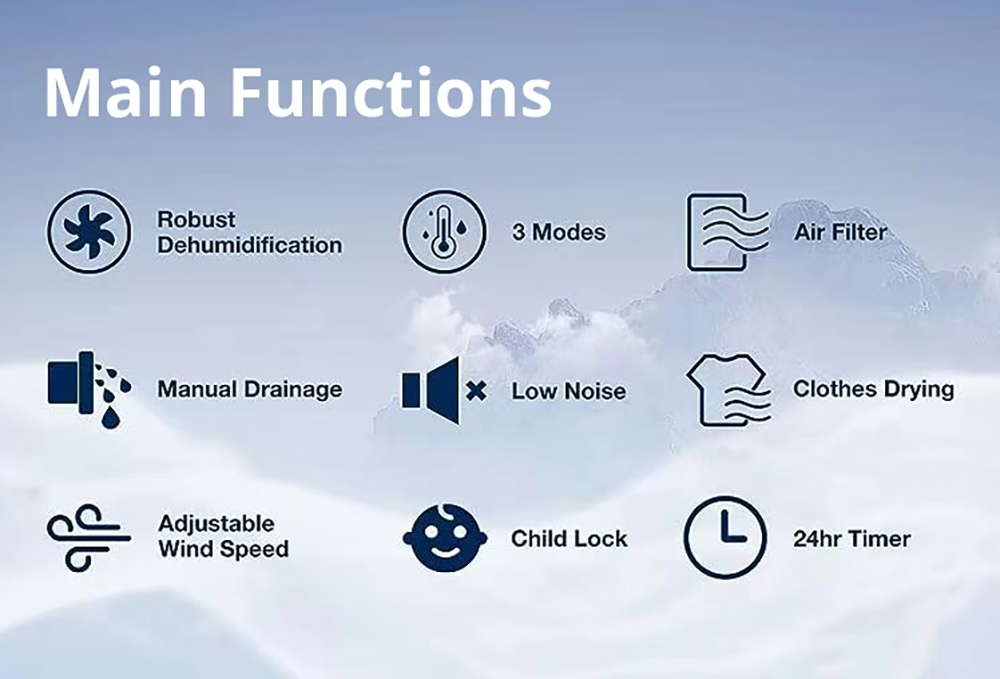 LUKO OL12-BD031A Portable Home Dehumidifier, 12L Dehumidify Capacity, 3 Modes, Auto/Manual Drainage, 24-Hour Timer, Low Noise, Clothes Drying