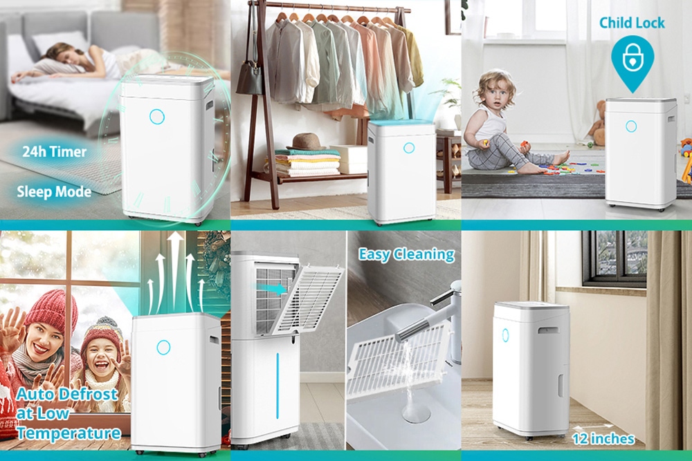 LUKO OL20-D030A Portable Home Dehumidifier, 20L Dehumidify Capacity, 6.5L Water Tank, Auto/Manual Drainage, 24-Hour Timer, Auto Defrost, Low Noise