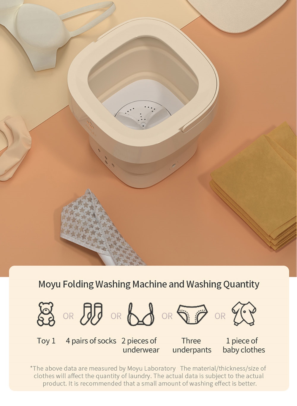 MOYU MINI01-M Mini Portable Clothes Washing Machine, Electric Folding Barrel Washer, 3-Gear Cleaning, Anti-Bacterial Wave Wheel - Yellow