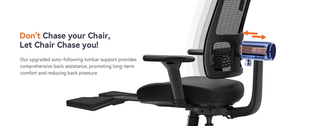 NEWTRAL MagicH-BP Ergonomická židle s opěrkou na nohy, automatickým sledováním opěradla, adaptivní opěrkou dolní části zad, nastavitelnou opěrkou hlavy, 4 polohy pro zablokování - černá