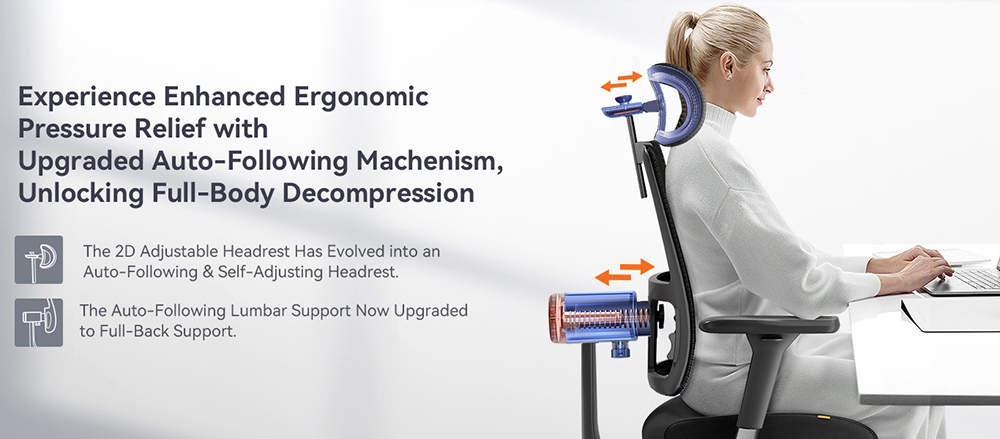 NEWTRAL MagicH-BPro Ergonomic Chair with Footrest, Auto-Following Backrest Headrest, Adaptive Lower Back Support, Adjustable Armrest, 4 Positions to Lock - Black