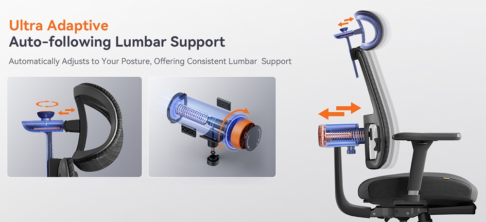 NEWTRAL MagicH-BPro Ergonomic Chair with Footrest, Auto-Following Backrest Headrest, Adaptive Lower Back Support, Adjustable Armrest, 4 Positions to Lock - Black