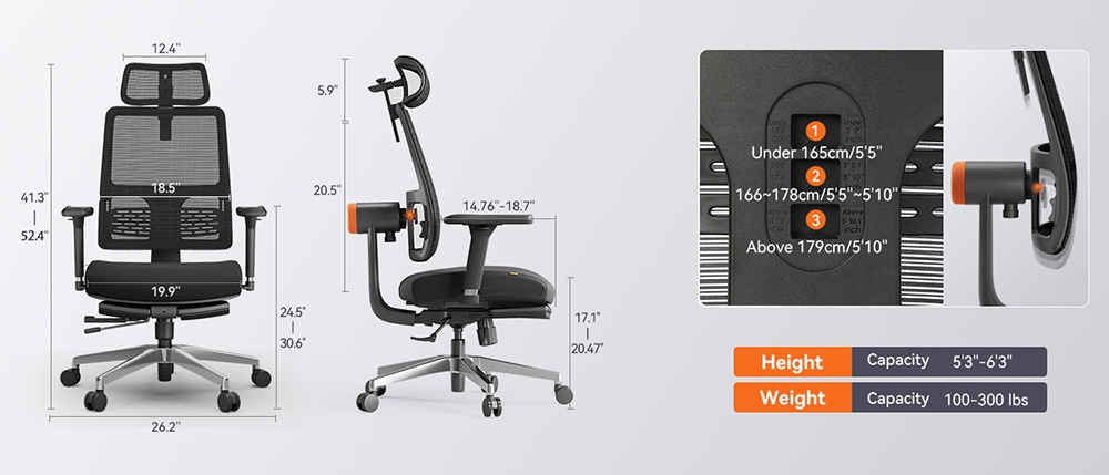 NEWTRAL MagicH-BPro Ergonomic Chair with Footrest, Auto-Following Backrest Headrest, Adaptive Lower Back Support, Adjustable Armrest, 4 Positions to Lock - Black