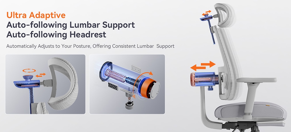 NEWTRAL MagicH-BPro Ergonomická stolička s opierkou nôh, automatickým sledovaním opierky hlavy, adaptívnou opierkou dolnej časti chrbta, nastaviteľnou opierkou rúk, 4 polohy na zablokovanie - sivá