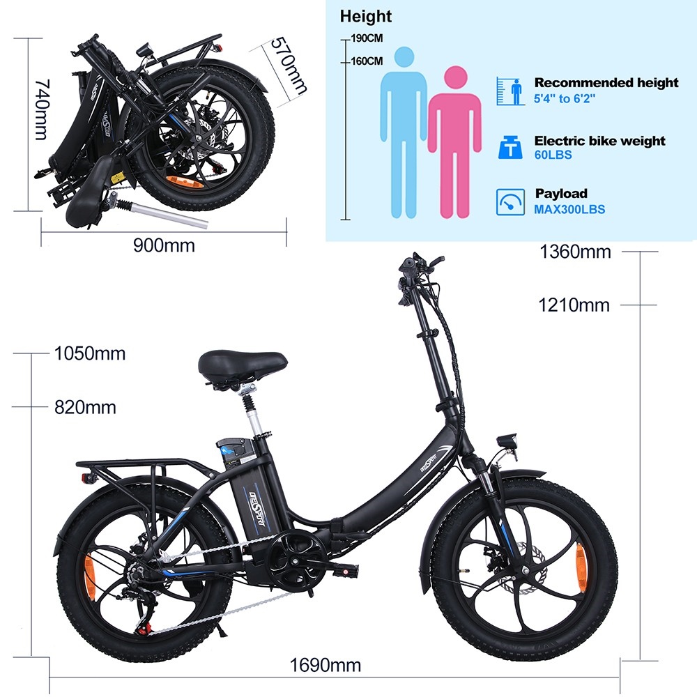 ONESPORT OT16 Electric Bike 20 inch 48V 15Ah 25km/h 350W Motor - Black ...