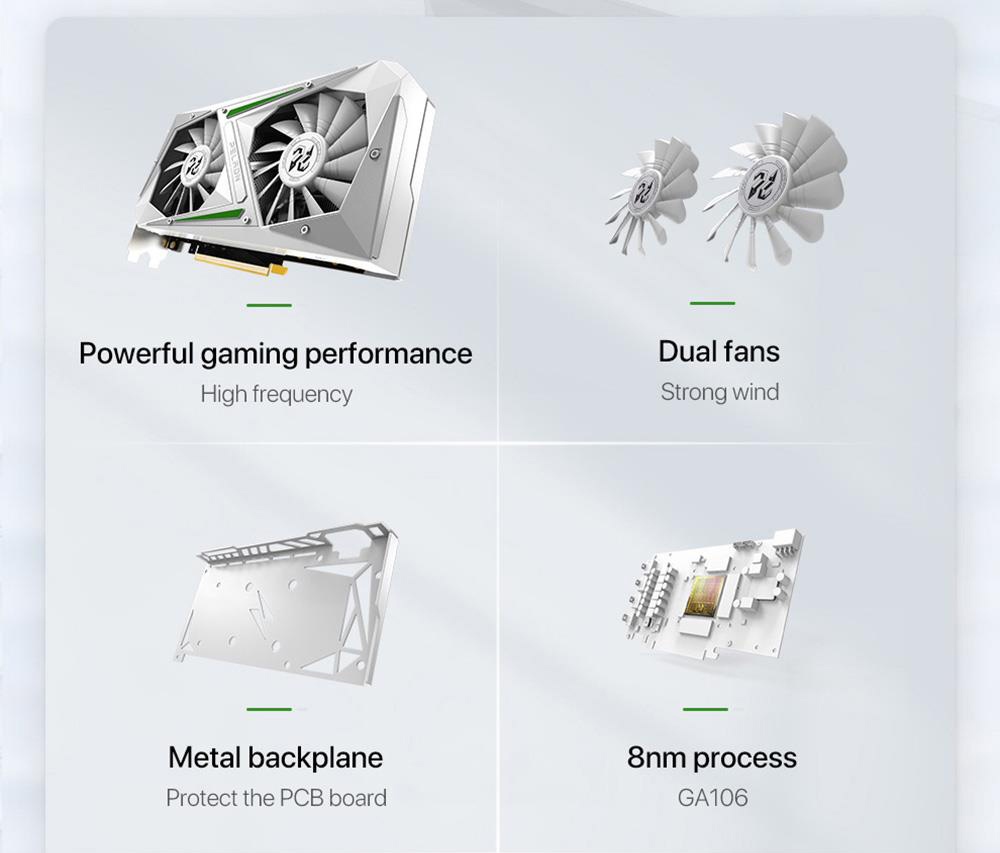 PELADN RTX3060 12GB Gaming Graphics Card, 8Pin 192bits, PCI Express 4.0, 3*DP+1*HD, 170W, Dual-Fan Cooling System - White