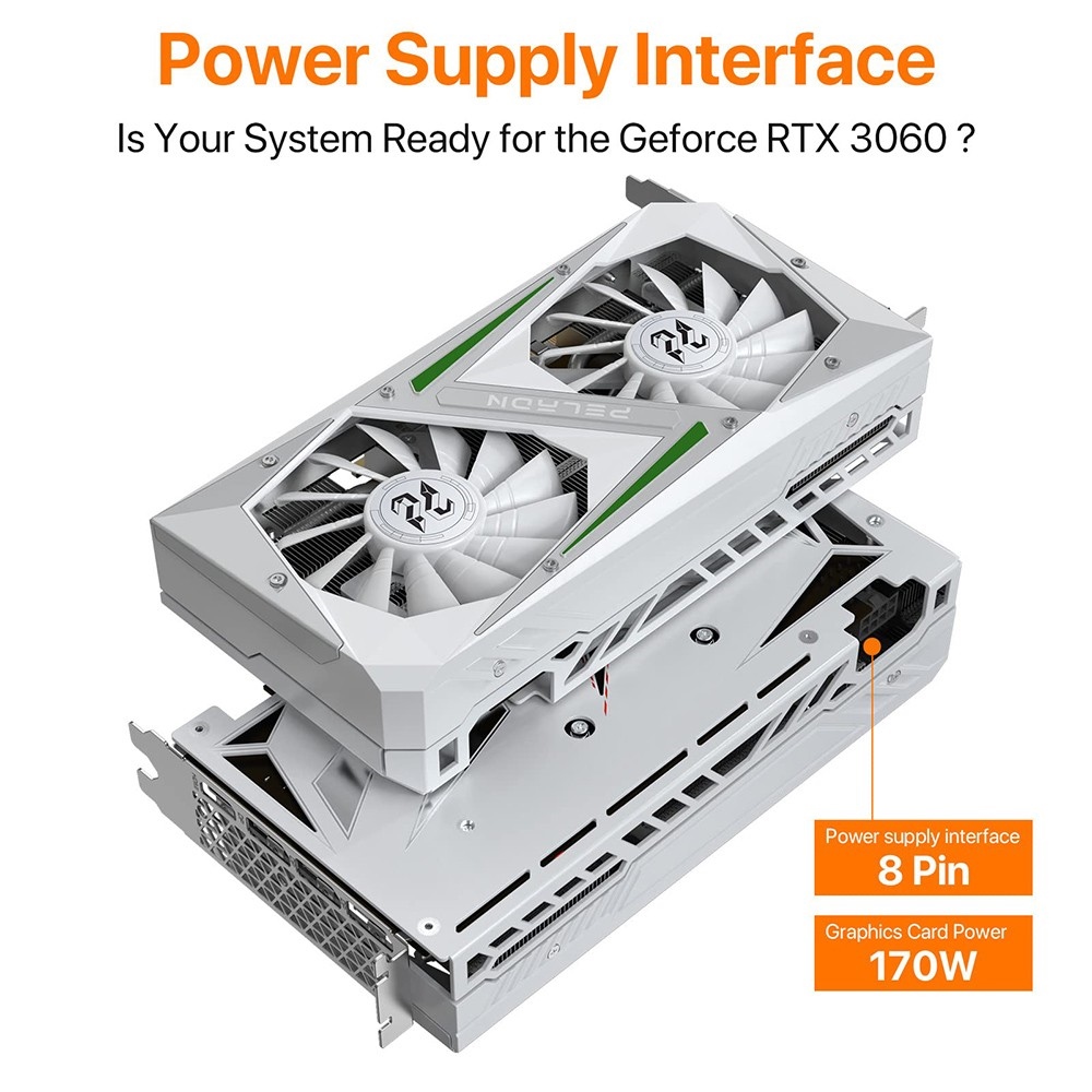 PELADN RTX3060 12GB Gaming Graphics Card, 8Pin 192bits, PCI Express 4.0, 3*DP+1*HD, 170W, Dual-Fan Cooling System - White