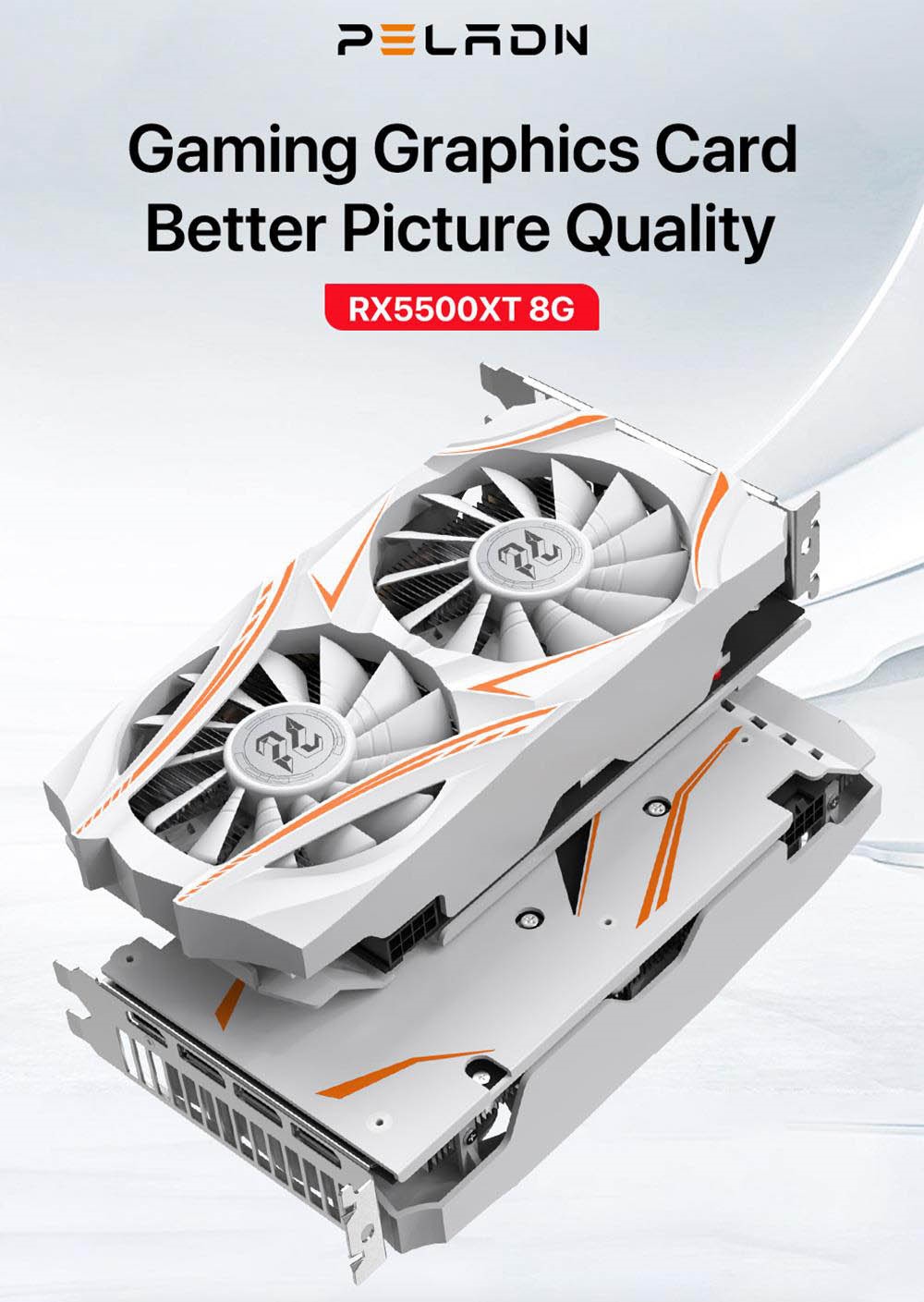 PELADN RX5500XT 8GB Gaming Graphics Card, 8Pin GDDR6 128Bits, Dual-Fan, PCI Express 4.0, 3xDP 1xHDMI - White