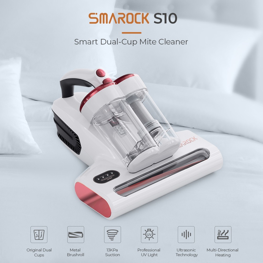 Smarock S10 Dual-Cup Smart Mite Cleaner, 13KPa Vacuum, 500W Power, 0.5L Dust Cup, 99.9% Mite Removal - EU Plug
