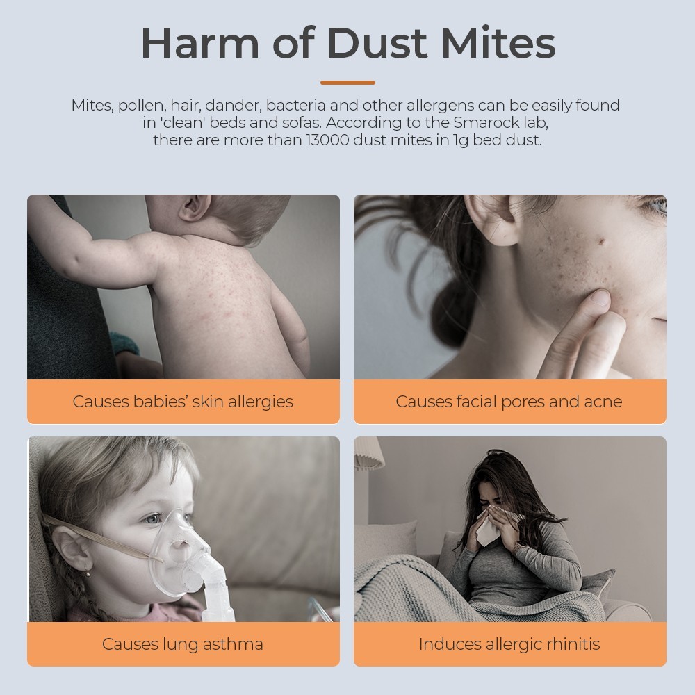 Smarock S10 Dual-Cup Smart Mite Cleaner, 13KPa Vacuum, 500W Power, 0.5L Dust Cup, 99.9% Mite Removal - EU Plug