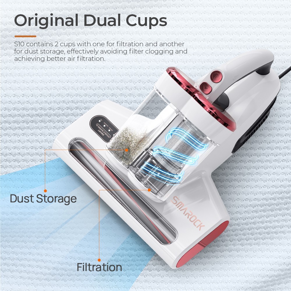Smarock S10 Dual-Cup Smart Mite Cleaner, 13KPa Vacuum, 500W Power, 0.5L Dust Cup, 99.9% Mite Removal - EU Plug