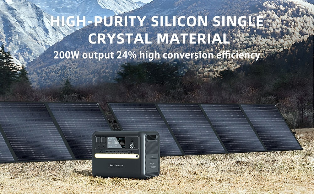 TALLPOWER TP200 200W prenosný skladací solárny panel, prenosná solárna nabíjačka, 24% účinnosť premeny energie