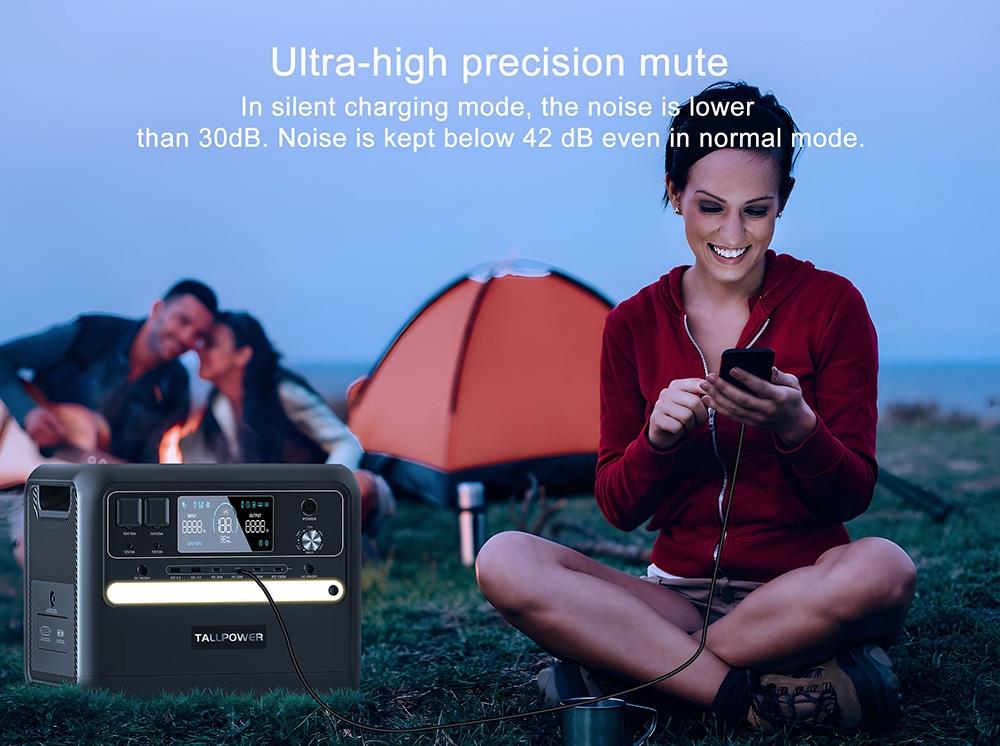 TALLPOWER V2400 Portable Power Station, 2160Wh LiFePo4 Solar Generator, 2400W AC Output, Adjustable Input Power, PD 100W USB-C, UPS Function, LED Light, 13 Outputs - Grey