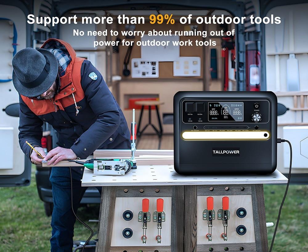 TALLPOWER V2400 Portable Power Station, 2160Wh LiFePo4 Solar Generator, 2400W AC Output, Adjustable Input Power, PD 100W USB-C, UPS Function, LED Light, 13 Outputs - Grey