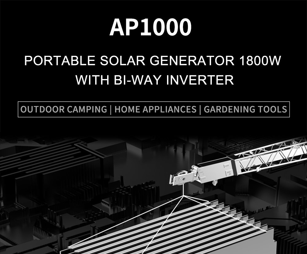 UAPOW Apower1000 Prenosná napájacia stanica, solárny generátor 1024Wh LiFePO4, výstup 1800W AC, nabíjanie PD 100W, plne nabitá za 1 hodinu, LED svetlo