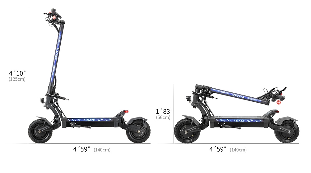 YUME HAWK Electric Scooter, 10x3.15" bezdušové terénne pneumatiky 1200W*2 Motor 60V 22.5Ah Batéria 43mph Max. rýchlosť 43mil Max. dojazd Hydraulické kotúčové brzdy 126kg Max. zaťaženie APP Control