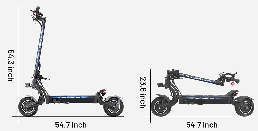 Elektrický skúter YUME HAWK Pro, 10x4.5" Bezdušové cestné pneumatiky 3000W*2 Motor 60V 30Ah Batéria 50mph Max. rýchlosť 60mil Max. dojazd 3 prevody Systém radenia Kotúčová brzda Nastaviteľné hydraulické odpruženie NFC APP Control