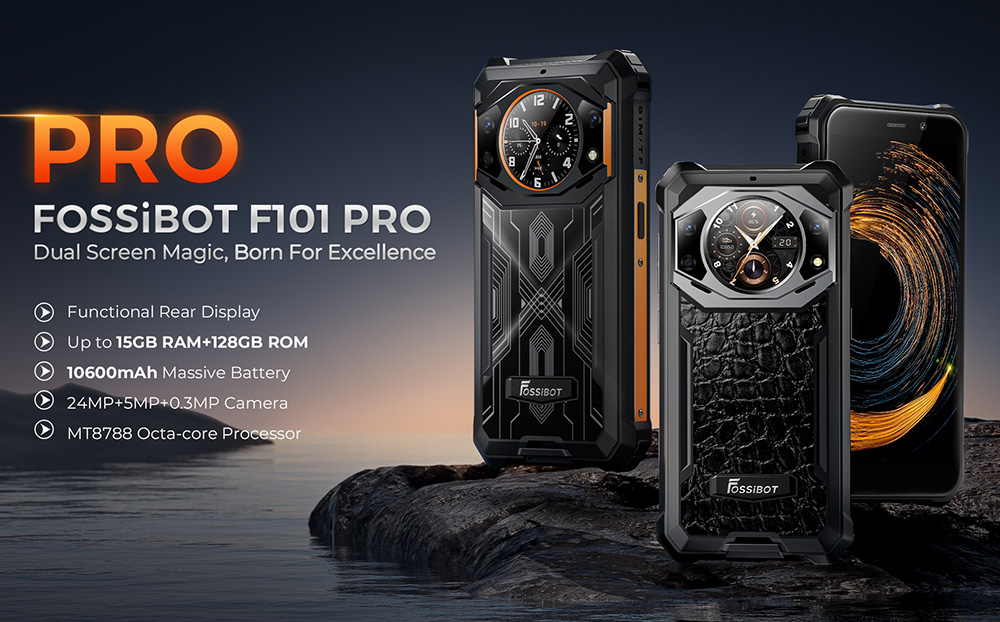 FOSSiBOT F101 PRO Robustes Smartphone, entsperrt 2023, 8 GB + 128 GB, AI-Dreifachkamera, funktionales Display auf der Rückseite, 10600 mAh großer Akku, Entsperrung per Fingerabdruck/Gesicht, NFC, HAC, Android 13.0 – Schwarz